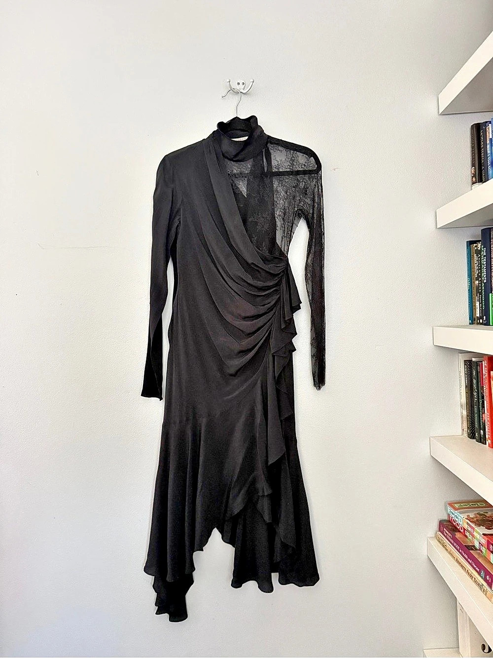 Philosophy di Lorenzo Serafini Black Lace Sleeve Draped Midi Dress Size Small
